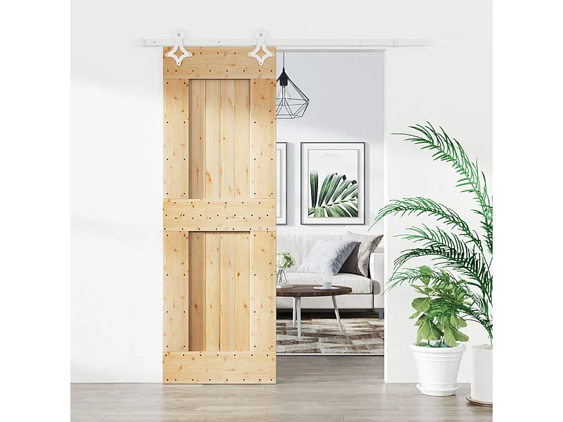 Puerta corredera con herrajes madera maciza de pino 70x210 cm ES867177