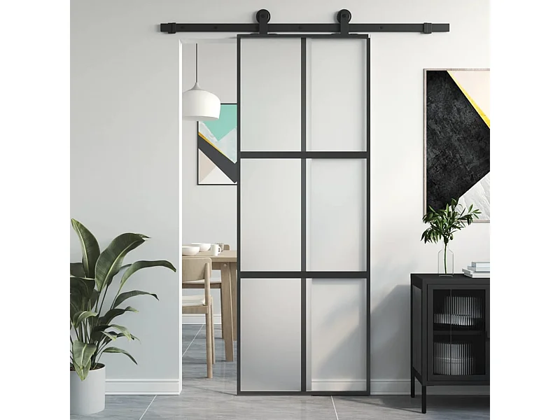 Porta deslizante 76x205 cm vidro temperado e alumínio preto PT159733