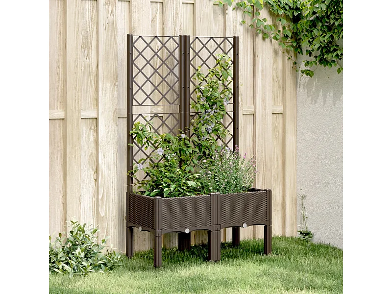 Jardinera con enrejado PP marrón 80x40x142 cm ES702263