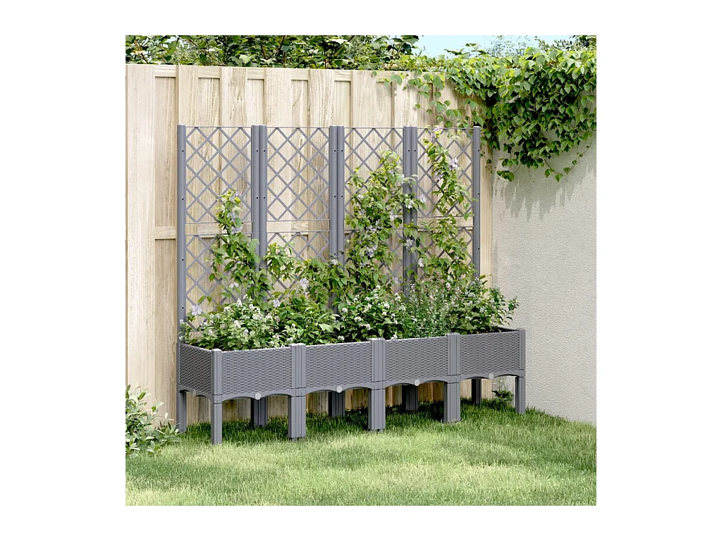 Jardinière avec treillis gris 160x40x142 cm PP FR80374