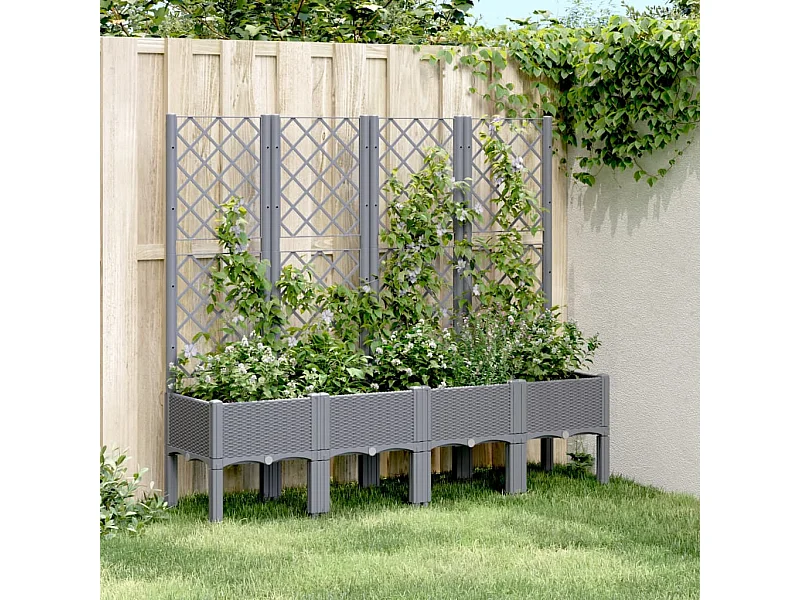 Jardinière avec treillis gris 160x40x142 cm PP FR80374