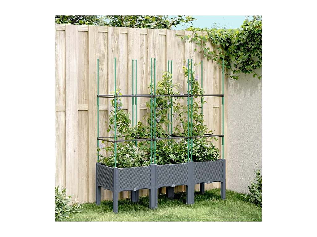 Jardinière avec treillis gris 120x40x142,5 cm PP FR52292