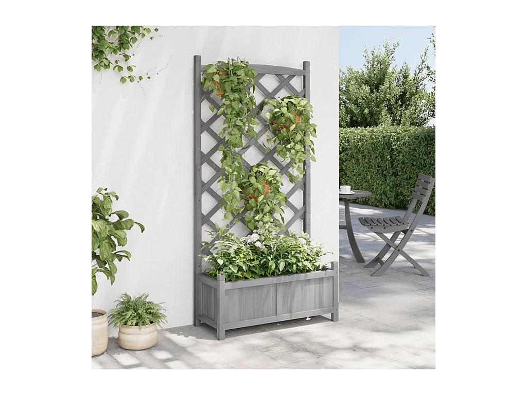 Jardinière avec treillis gris bois massif de sapin FR82793