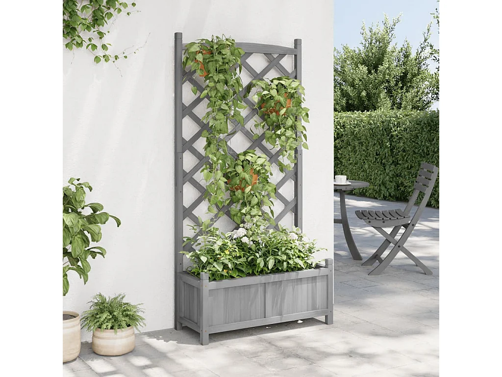 Jardinière avec treillis gris bois massif de sapin FR82793