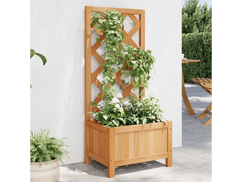 Jardinera con enrejado de madera maciza de abeto marrón ES392221