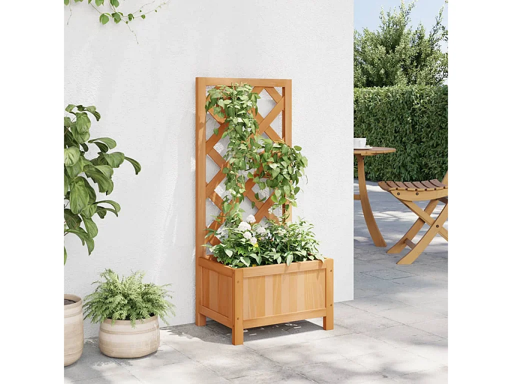 Jardinière avec treillis marron bois massif de sapin FR47275