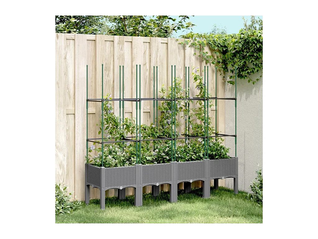 Jardinière avec treillis gris clair 160x40x142,5 cm PP FR16607