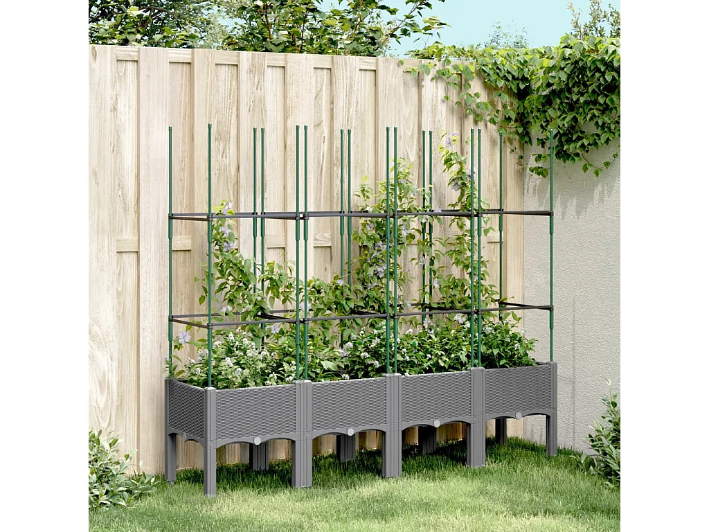 Jardinière avec treillis gris clair 160x40x142,5 cm PP FR16607