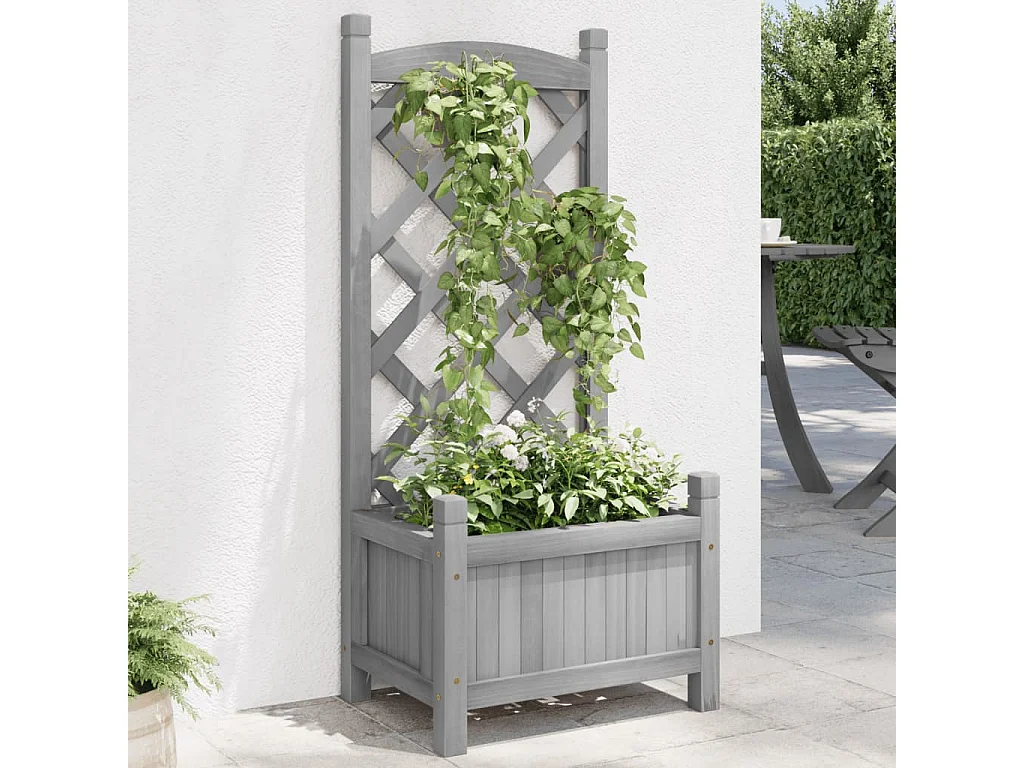 Jardinière avec treillis gris bois massif de sapin FR31854