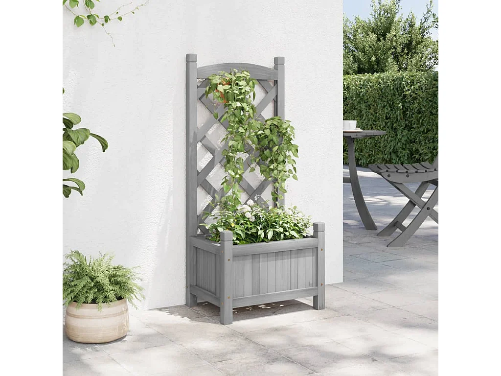 Jardinière avec treillis gris bois massif de sapin FR31854