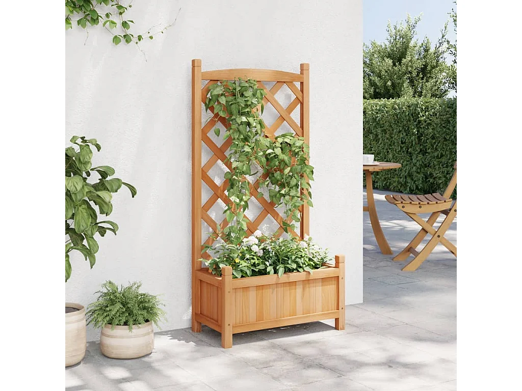 Jardinière avec treillis marron bois massif de sapin FR36889