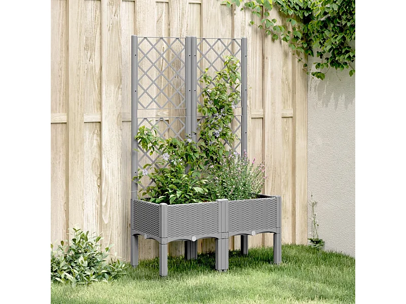 Jardinière avec treillis gris clair 80x40x142 cm PP FR48979