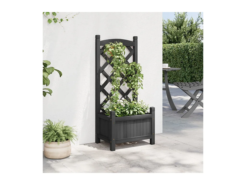 Jardinière avec treillis noir bois massif de sapin FR76624