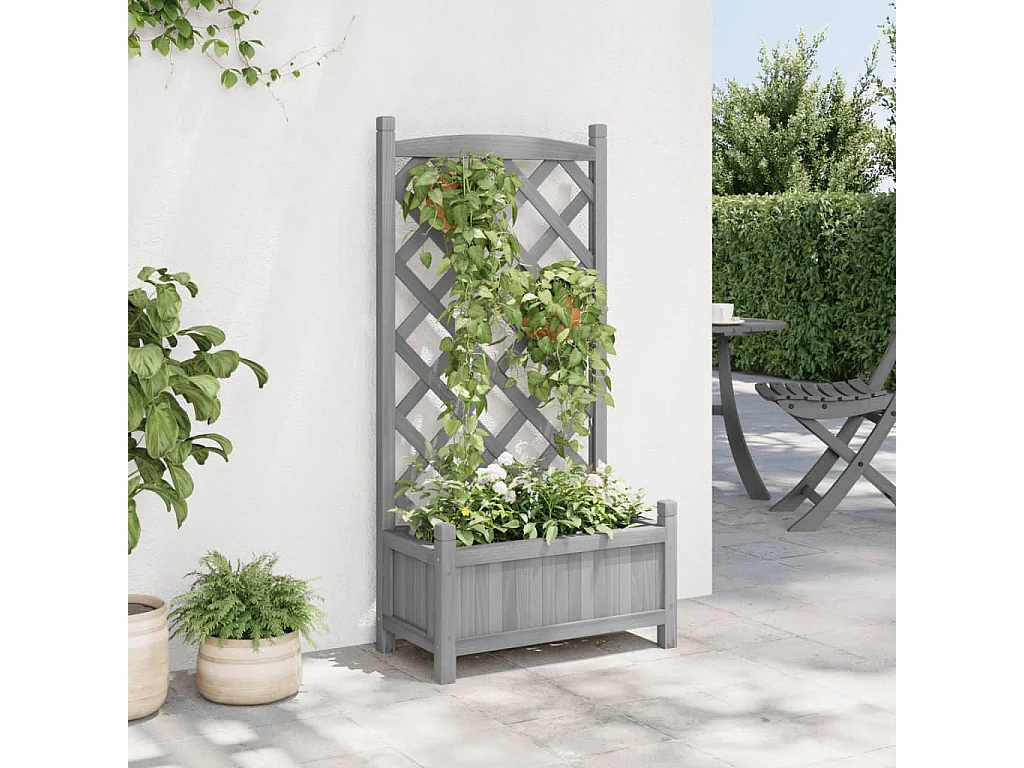 Jardinière avec treillis gris bois massif de sapin FR48589