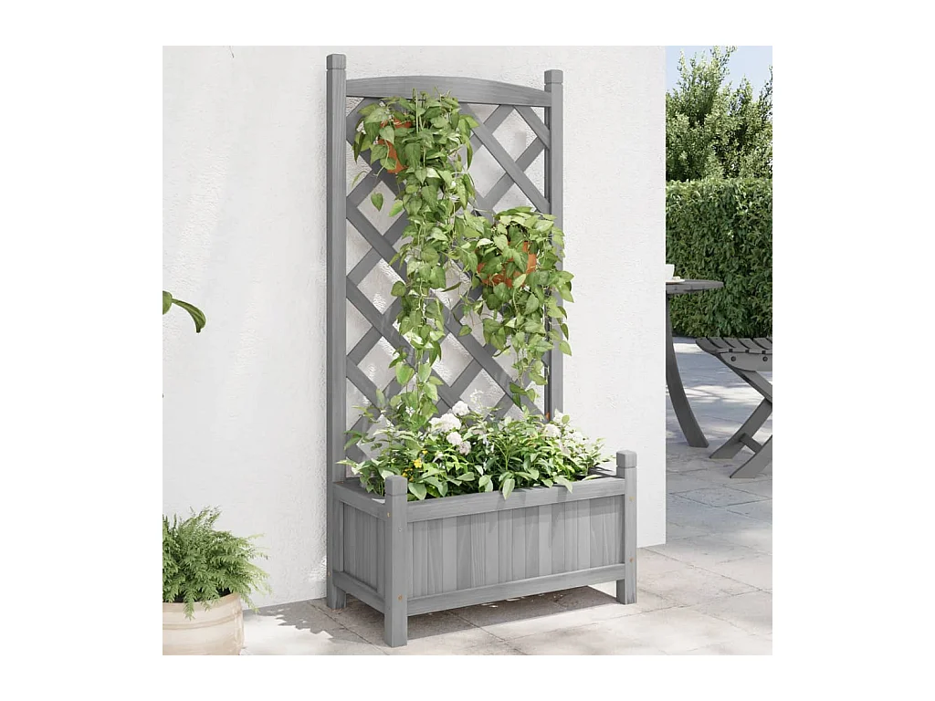 Jardinière avec treillis gris bois massif de sapin FR48589