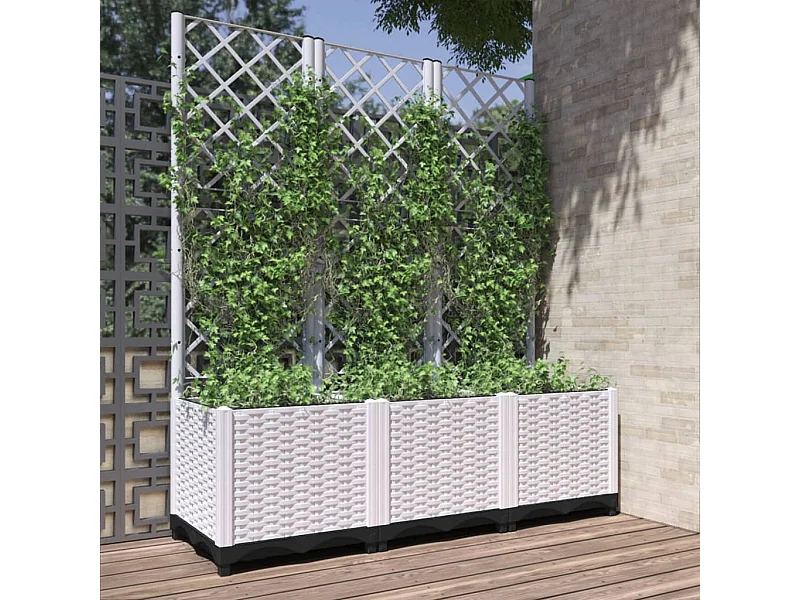 Jardinière avec treillis Blanc 120x40x136 cm PP FR55574