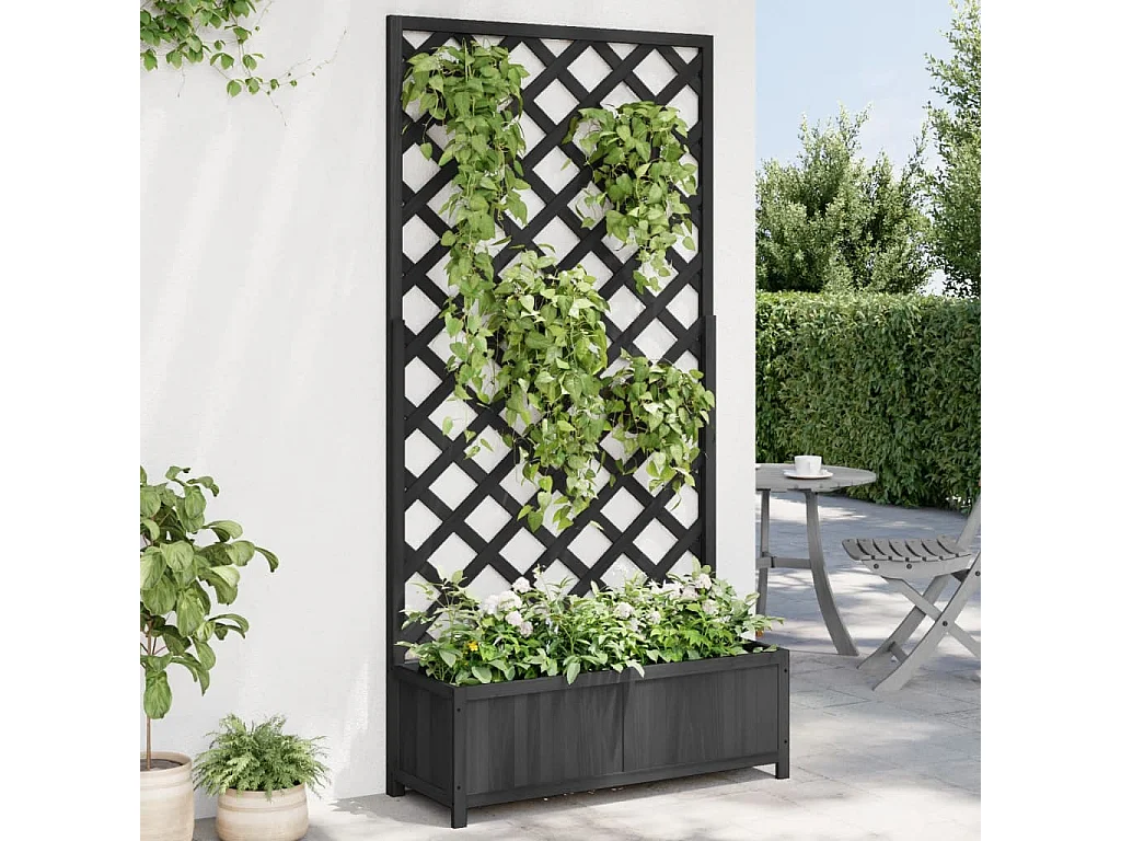 Jardinera con enrejado madera maciza de abeto negro ES333315
