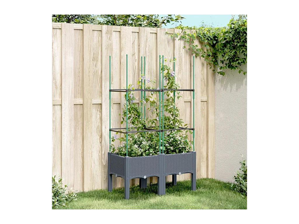 Jardinière avec treillis gris 80x40x142,5 cm PP FR79408