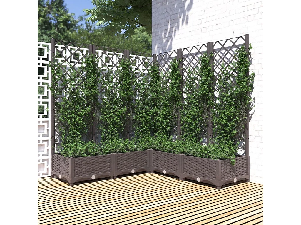 Jardinera con enrejado PP marrón 120x120x121,5 cm ES907946