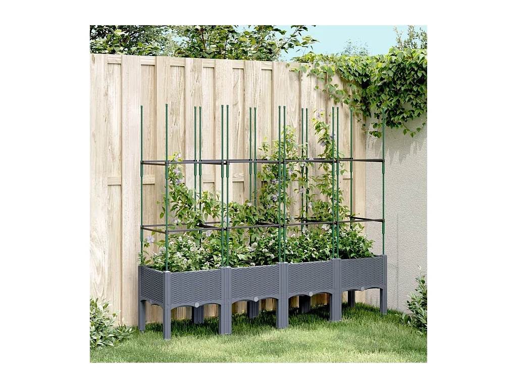 Jardinière avec treillis gris 160x40x142,5 cm PP FR52569
