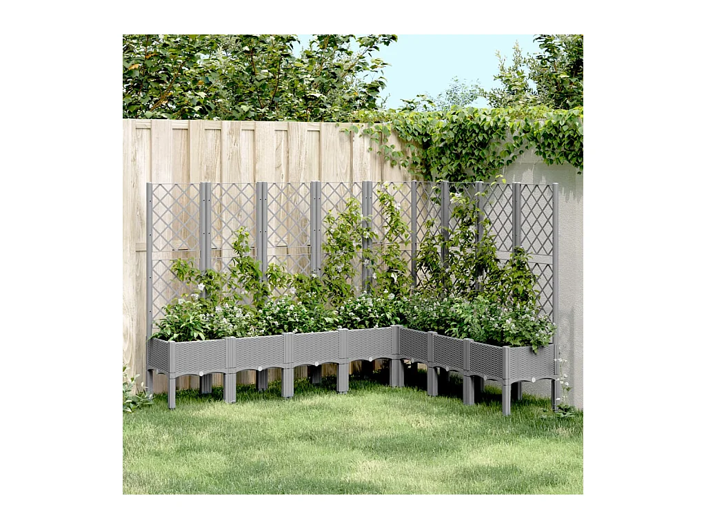 Jardinière avec treillis gris clair 200x160x142 cm PP FR16391