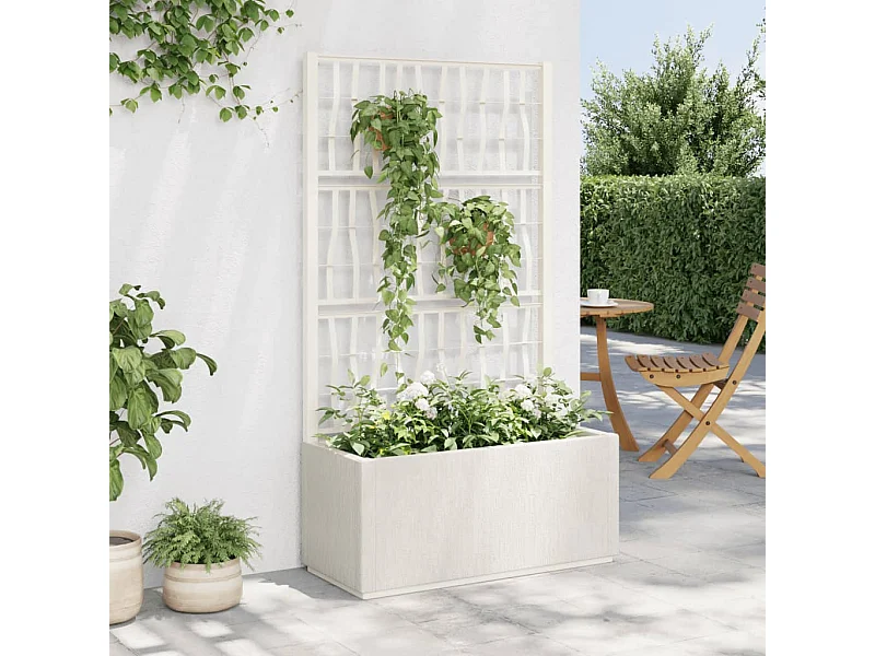 Vaso/floreira de jardim c/ treliça 80x36x140 cm PP branco PT606467