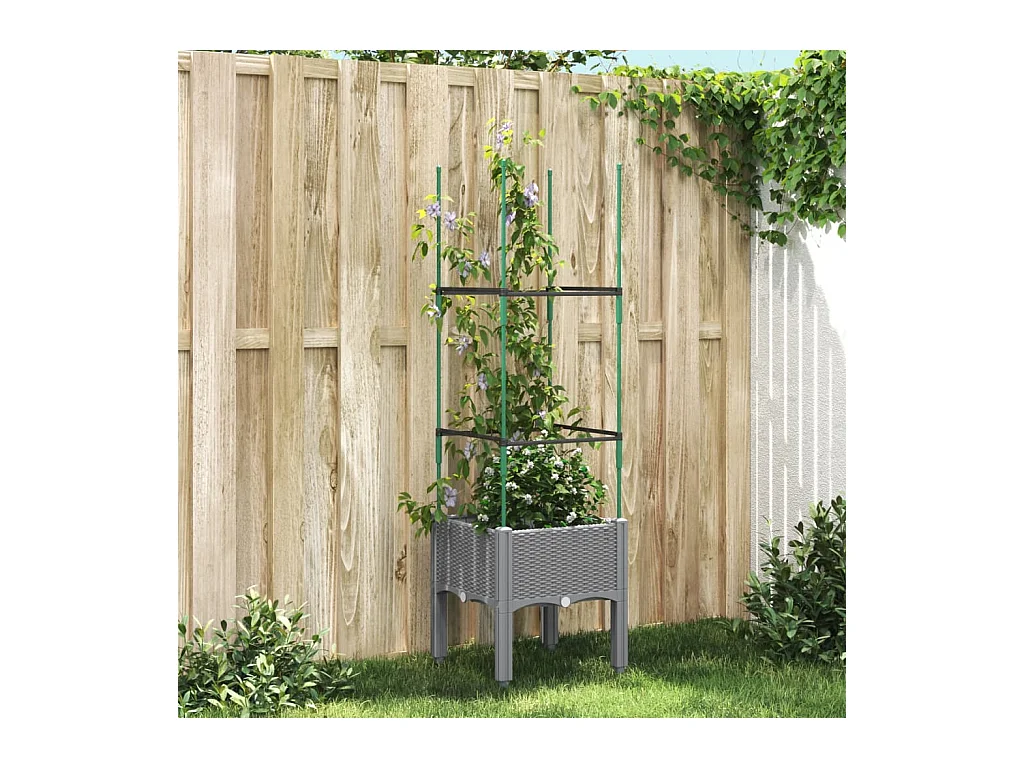 Jardinière avec treillis gris clair 40x40x142,5 cm PP FR19056