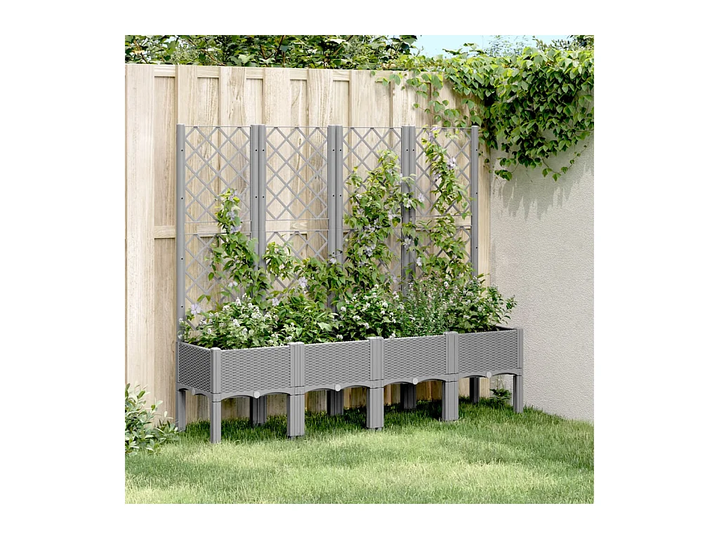 Jardinière avec treillis gris clair 160x40x142 cm PP FR82667