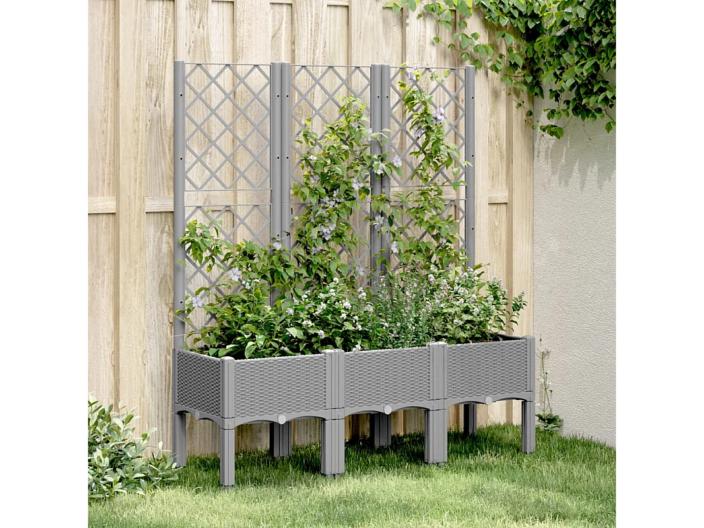 Jardinière avec treillis gris clair 120x40x142 cm PP FR73348