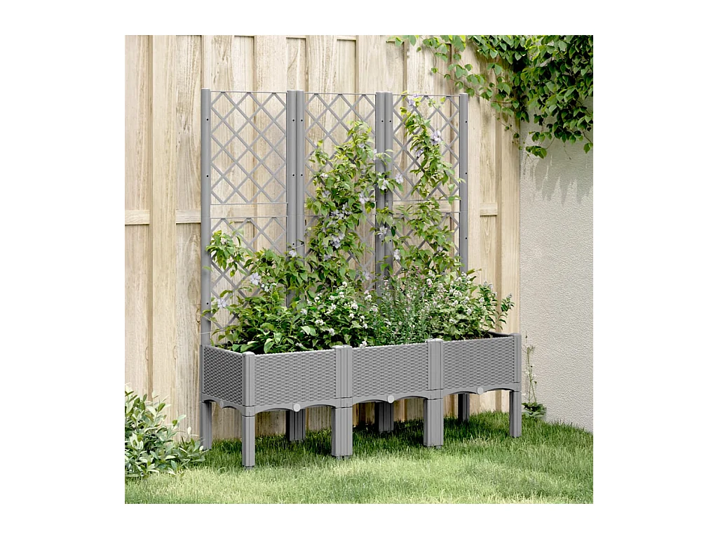 Jardinière avec treillis gris clair 120x40x142 cm PP FR73348