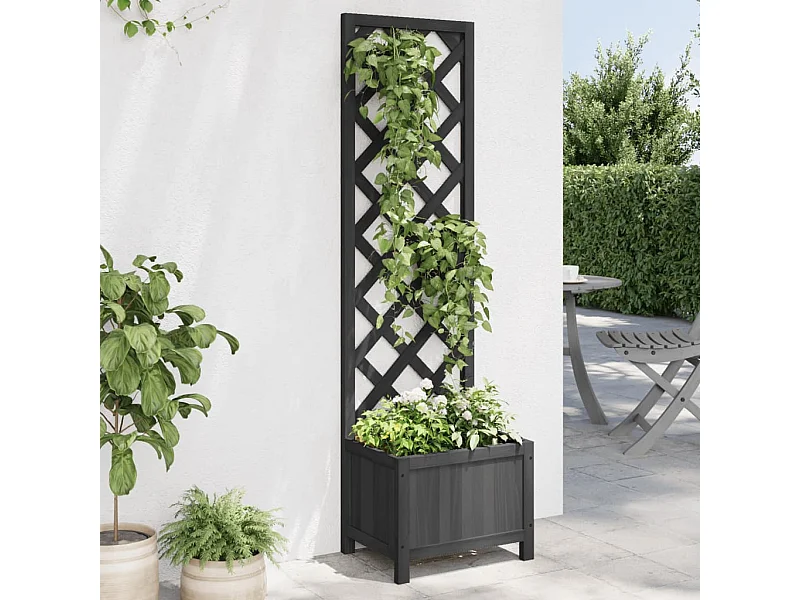 Jardinera con enrejado madera maciza de abeto negro ES458060