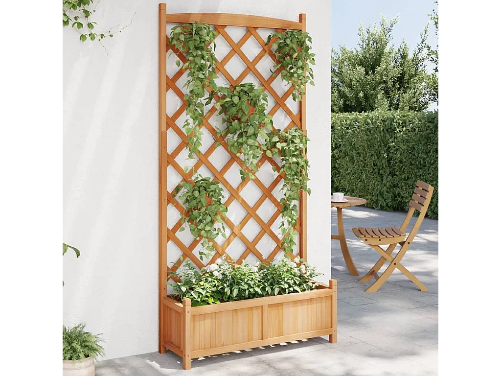 Jardinera con enrejado de madera maciza de abeto marrón ES218844