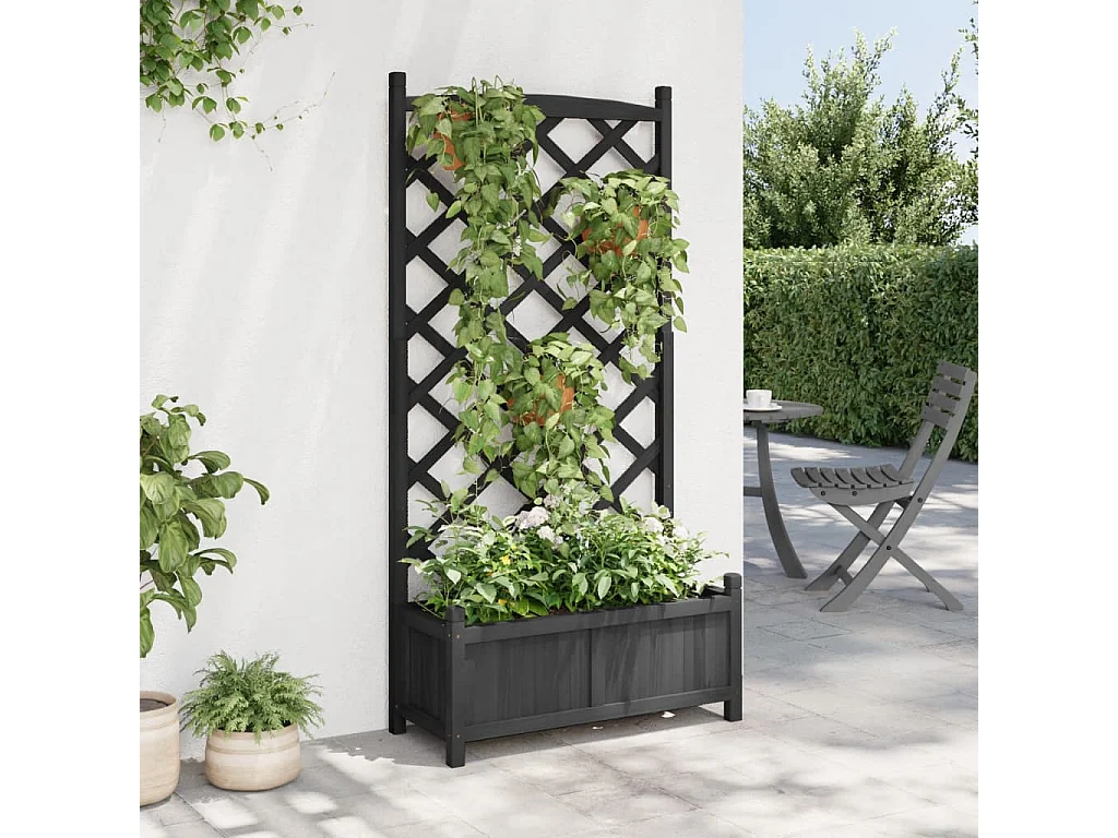 Jardinera con enrejado madera maciza de abeto negro ES425376