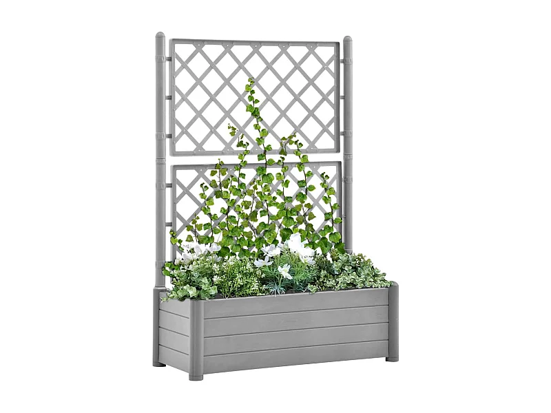 Jardinière avec treillis 100x43x142 cm PP Gris pierre FR96265