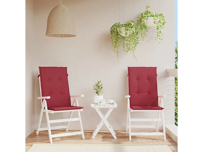 Tuinstoelkussens 2 st hoge rug 120x50x3 cm stof wijnrood BE435246
