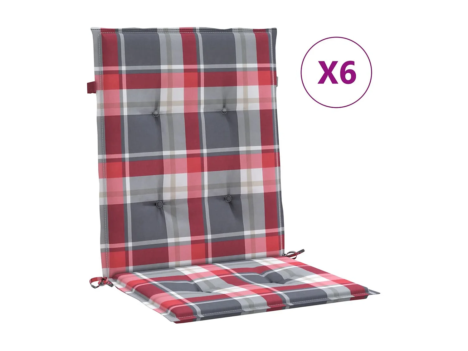 Cojín silla de jardín respaldo bajo 6 uds tela a cuadros rojo ES673973