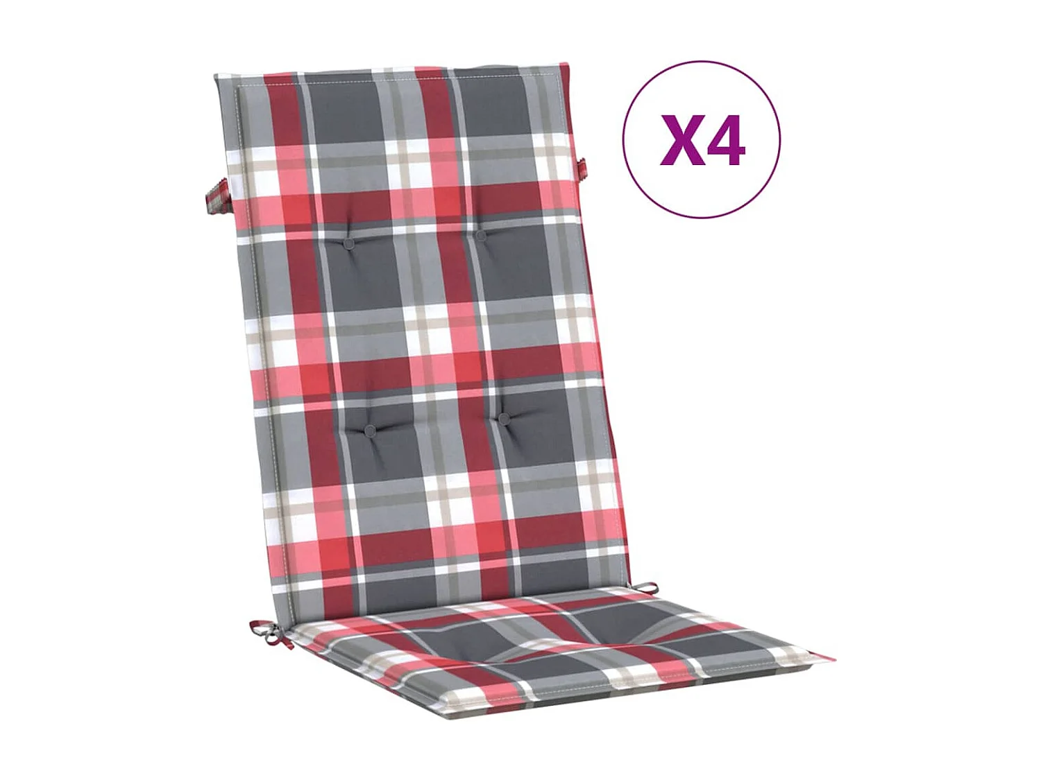 Coussins de chaise jardin dossier haut lot de 4 carreaux rouges FR557704