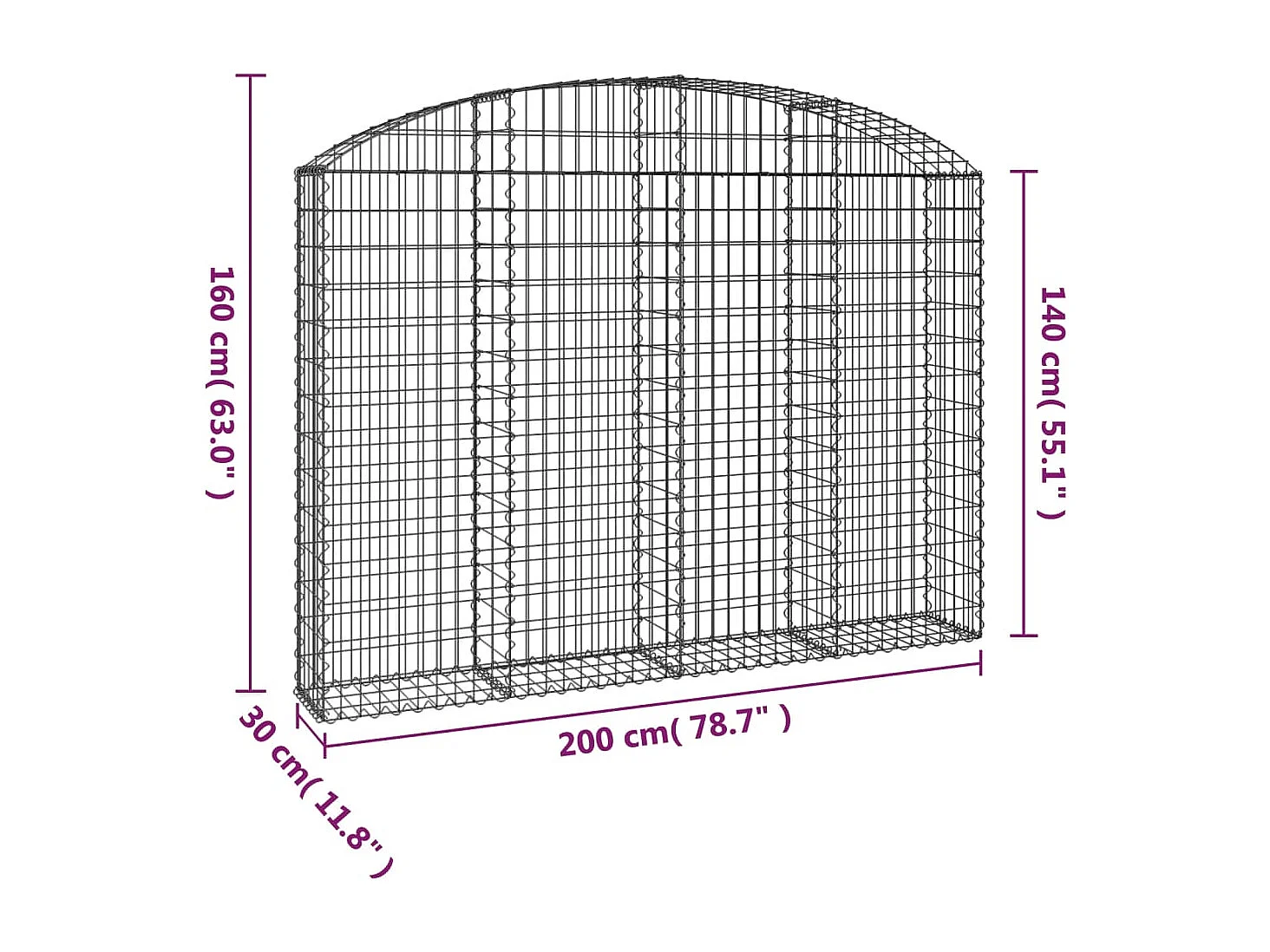 Mur en gabion - Panier de gabions arqué 200x30x140/160 cm Fer galvanisé FR62634