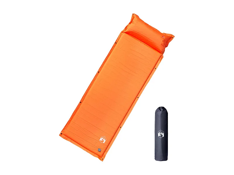 Matelas de camping autogonflant avec oreiller 1 personne orange FR537693