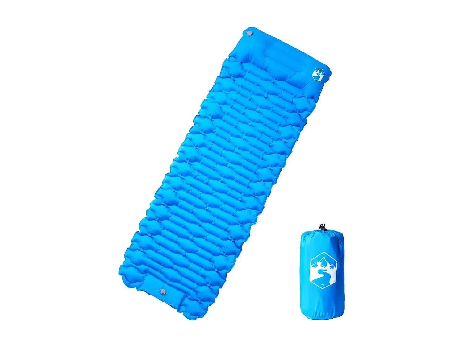 Matelas de camping autogonflant avec oreiller 1 personne bleu FR139533