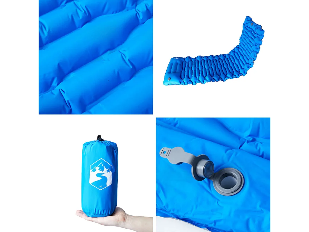 Matelas de camping autogonflant avec oreiller 1 personne bleu FR139533