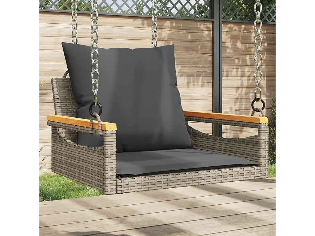 Banco baloiço com almofadões 63x62x40 cm vime PE cinzento PT877102