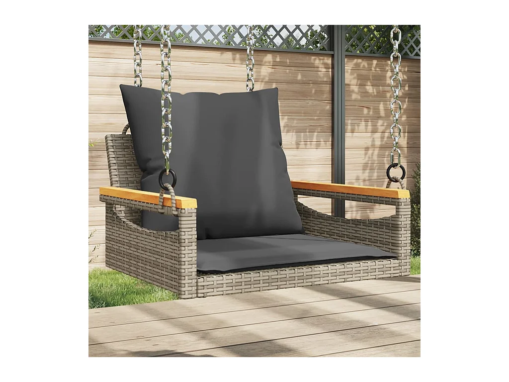 Balancelle avec coussins gris 63x62x40 cm résine tressée FR124735
