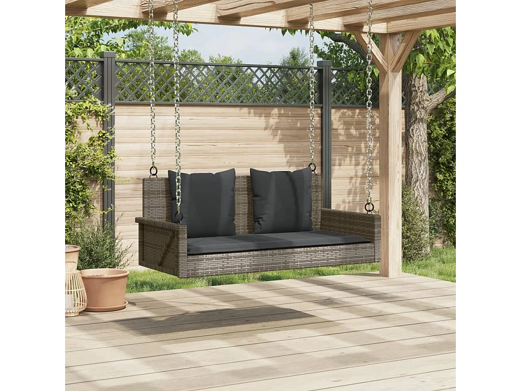 Balancelle avec coussins gris 119x56x48 cm résine tressée FR687181