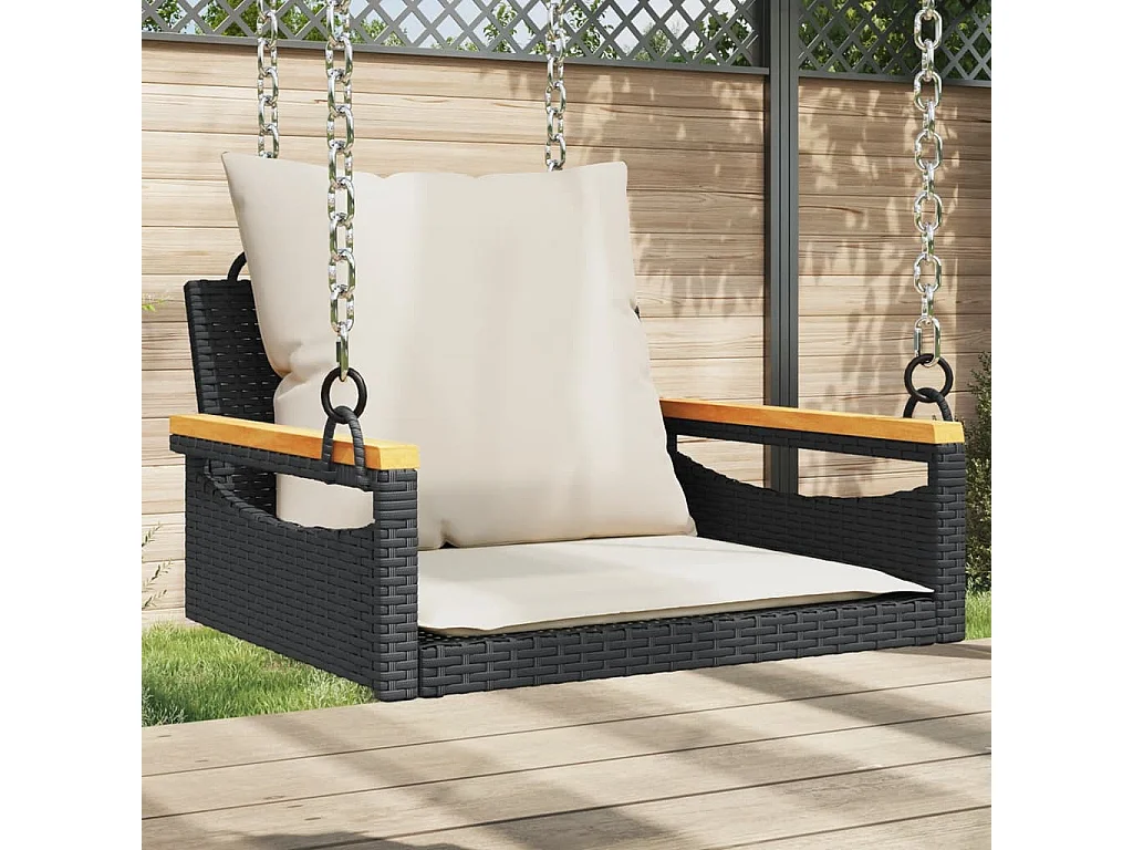 Banco baloiço com almofadões 63x62x40 cm vime PE preto PT188778