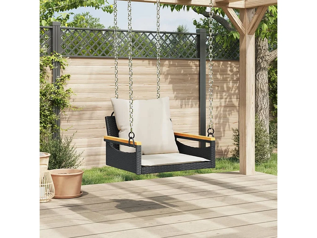 Banco baloiço com almofadões 63x62x40 cm vime PE preto PT188778