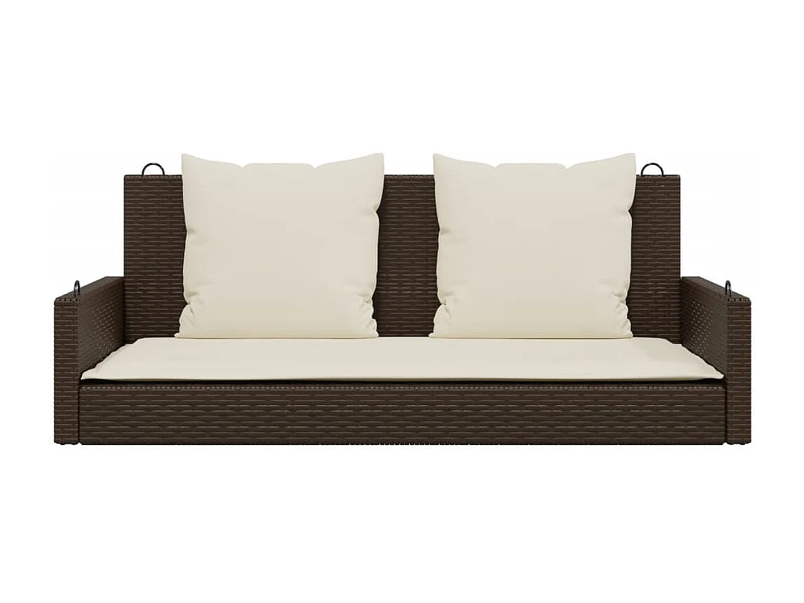 Balancelle avec coussins marron 119x56x48 cm résine tressée FR380151