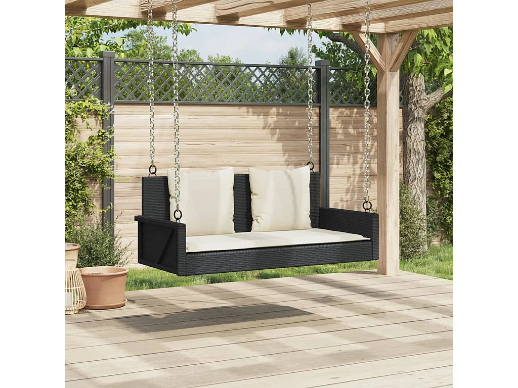 Banco baloiço com almofadões 119x56x48 cm vime PE preto PT647820