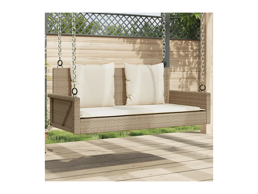Balancelle avec coussins beige 119x56x48 cm résine tressée FR674371