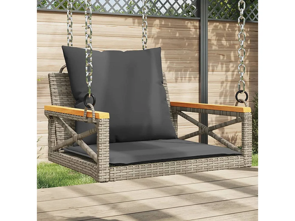 Balancelle avec coussins gris 63x62x40 cm résine tressée FR321408